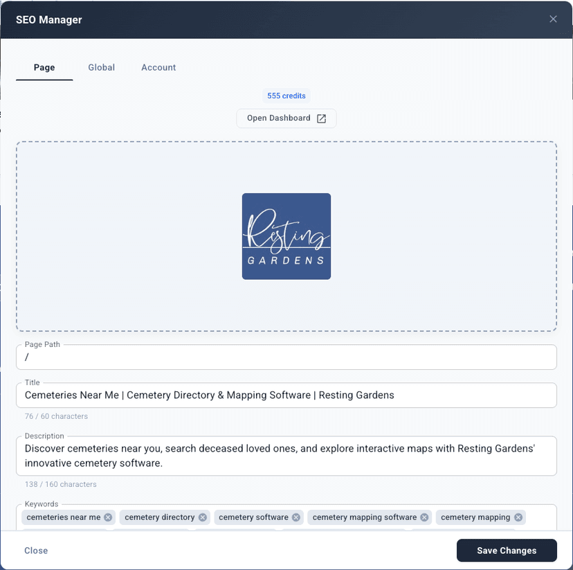 Robots.txt Management dashboard