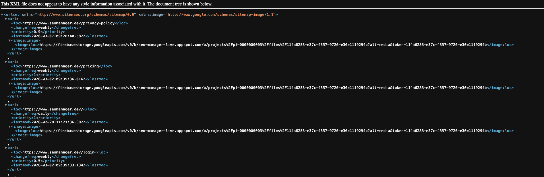 Sitemap configuration in dashboard